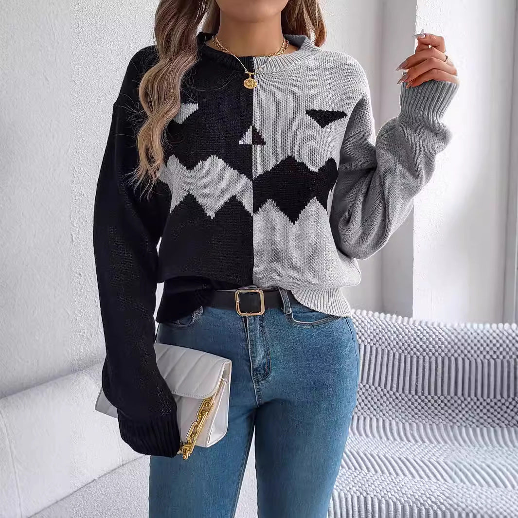 Halloween Contrast-color Pullover Sweater Fashion Long Sleeve