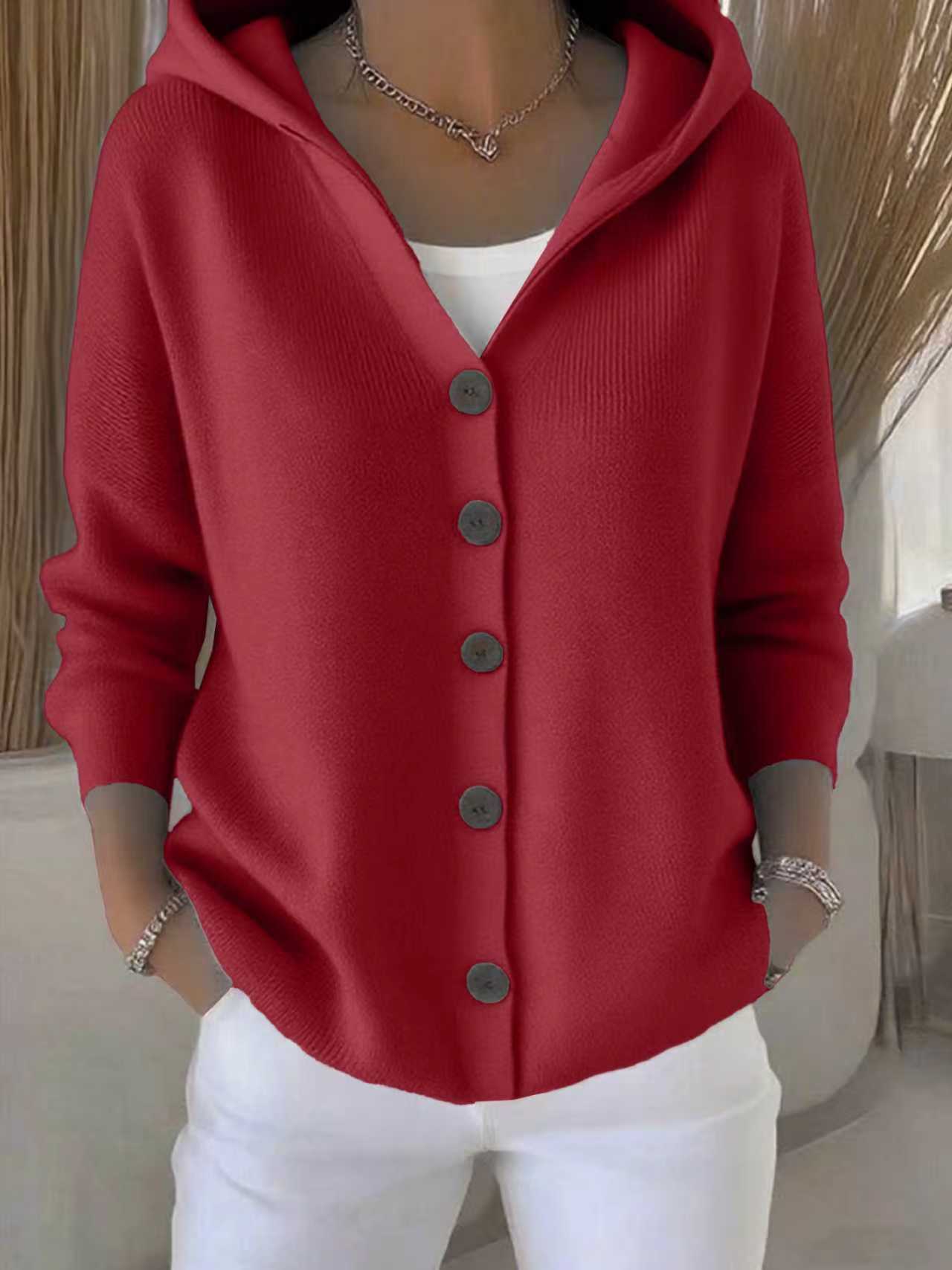 Ins Button Hooded Sweater Fashion Autumn And Winter Knitted