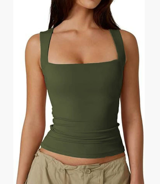 Summer Square-neck Tank Vest Ins Fashion Slim Solid Sleeveless