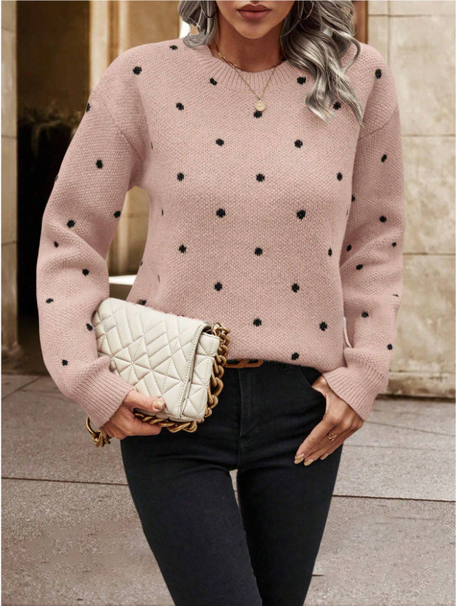 Fashion Polka Dot Print Pullover Sweater Casual Long-sleeved