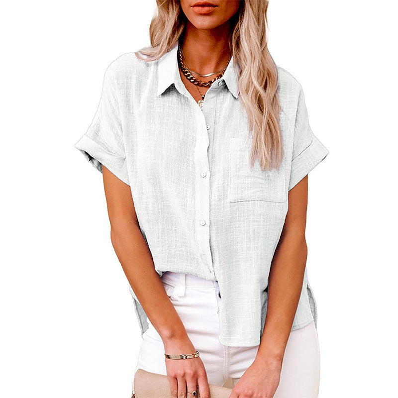 Summer Lapel Short Sleeve Shirt With Pockets Fashion
