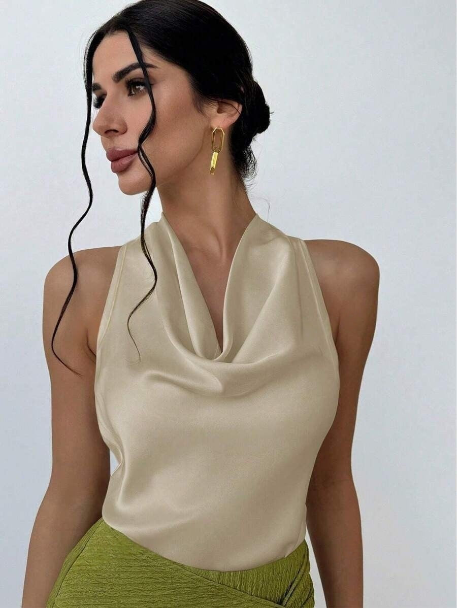 Women Solid Color Swing Collar Sleeveless Vest Trendy Elegant