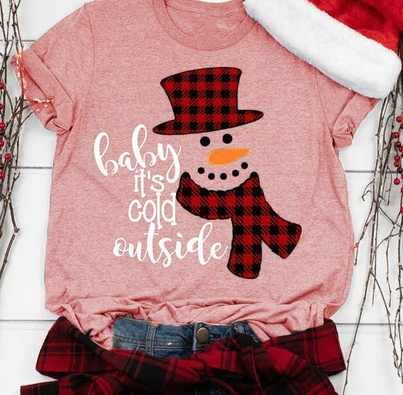 Santa Snowman Print Short Sleeve T-shirt