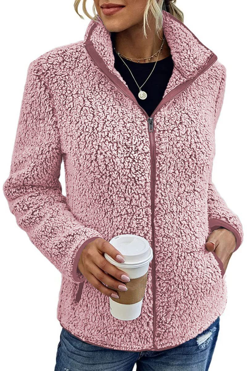 Fall Winter Warm Sweatshirt Stand Collar Solid Color Top Sweater
