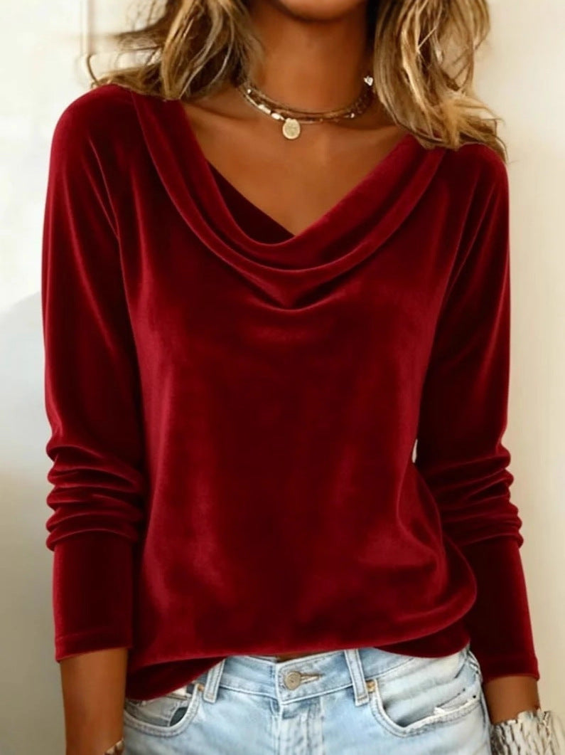 Elegant Velvet Long Sleeve Shirts For Women Fall Spring