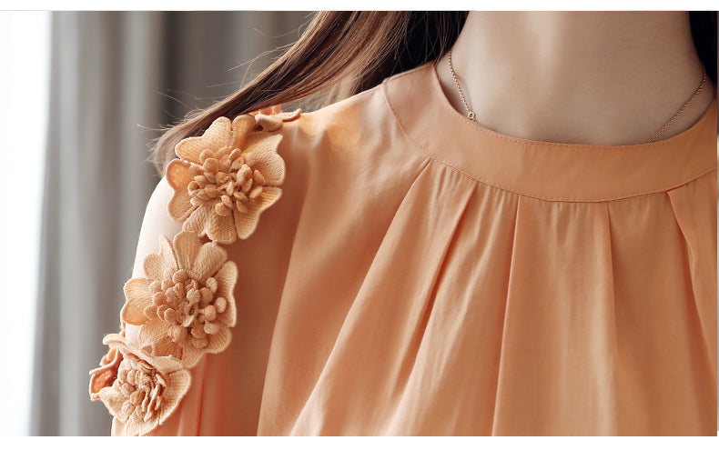 Sleeved Blouse Off-shouldered Chiffon Blouse In The Summer