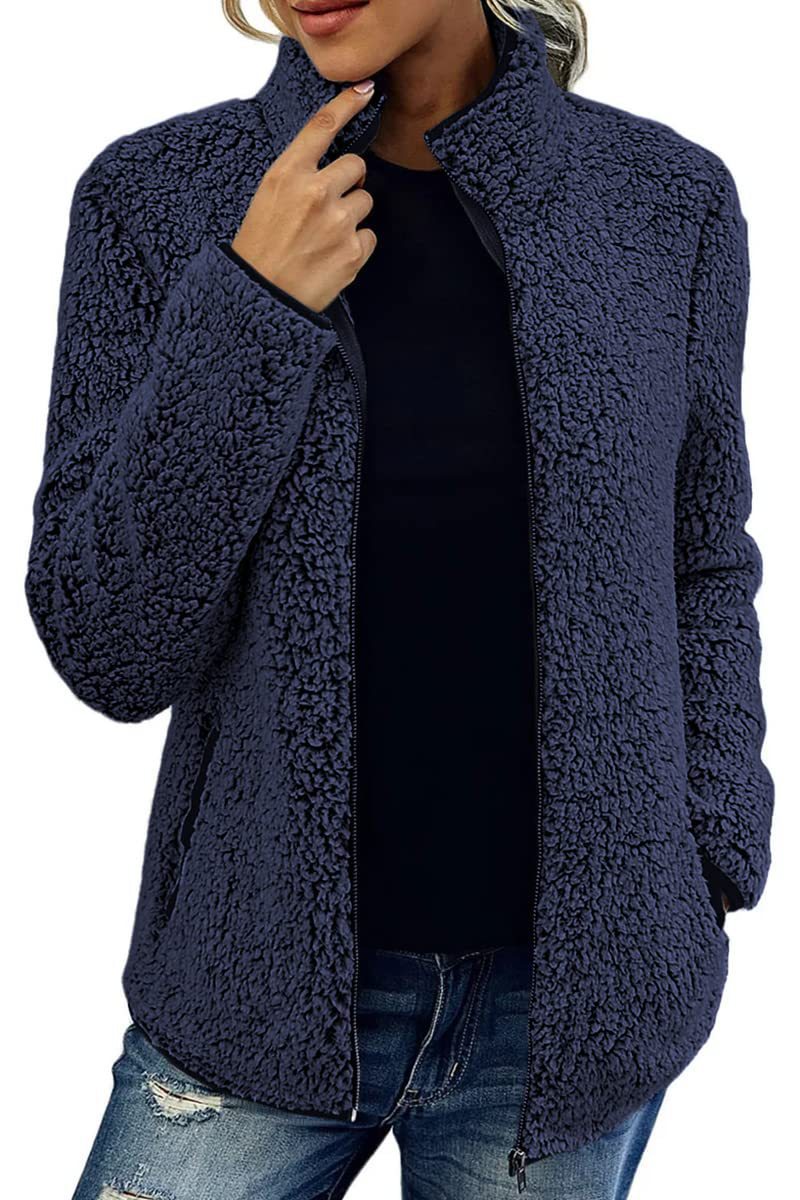 Fall Winter Warm Sweatshirt Stand Collar Solid Color Top Sweater