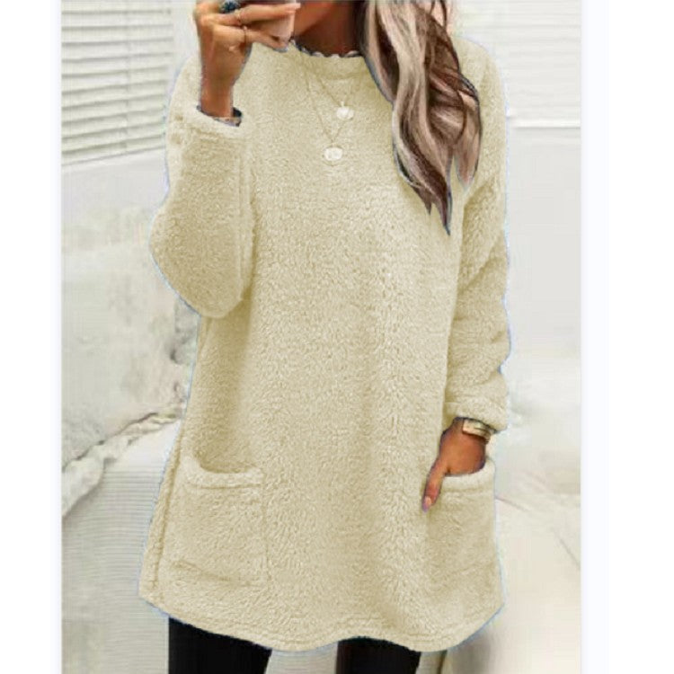 Women's Fleece Pullover Long Sweater With Pockets Winter Sweatershirt