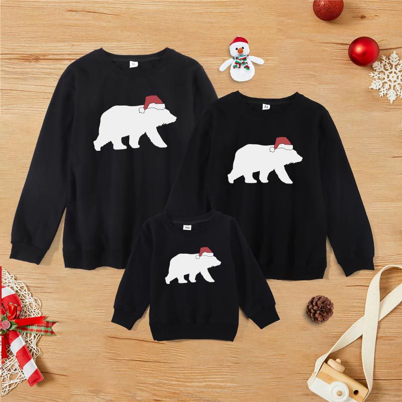 Bear Print Crewneck Long Sleeve Hoodie