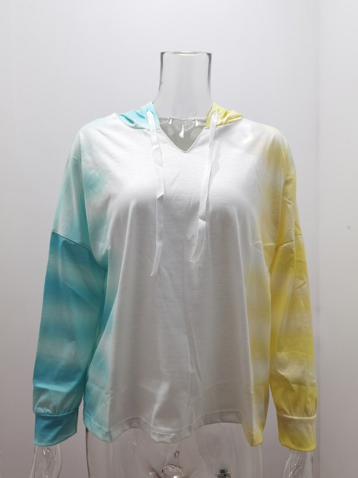 Tie-Dye Gradient V-Neck Hooded Long Sleeve Pullover Casual Sweatshirt