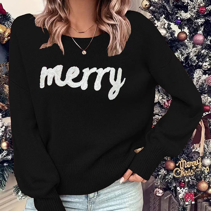Knitted Women Crew Neck Sweater Loose Pullover