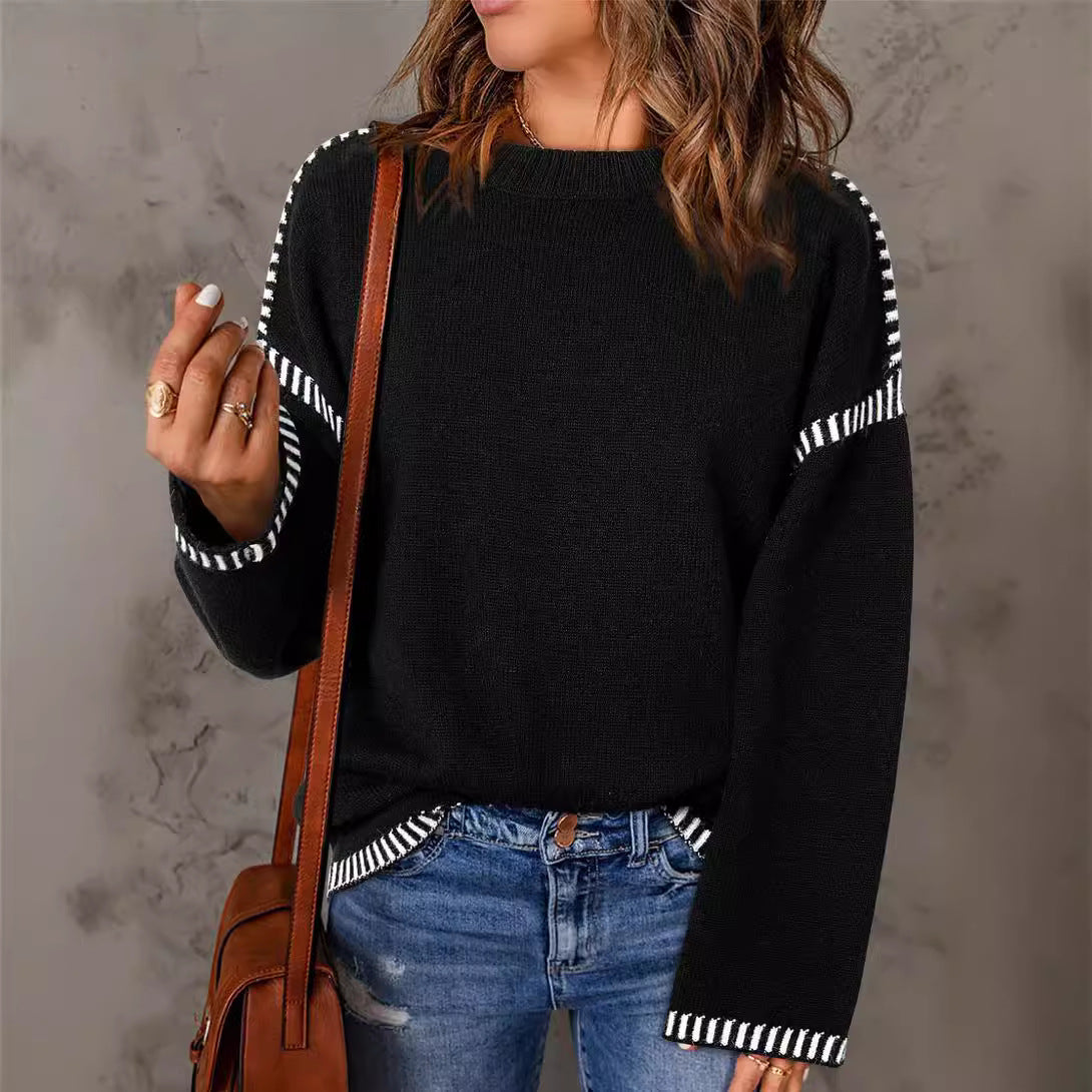 Solid Round Neck Pullover Sweater Autumn And Winter Tops