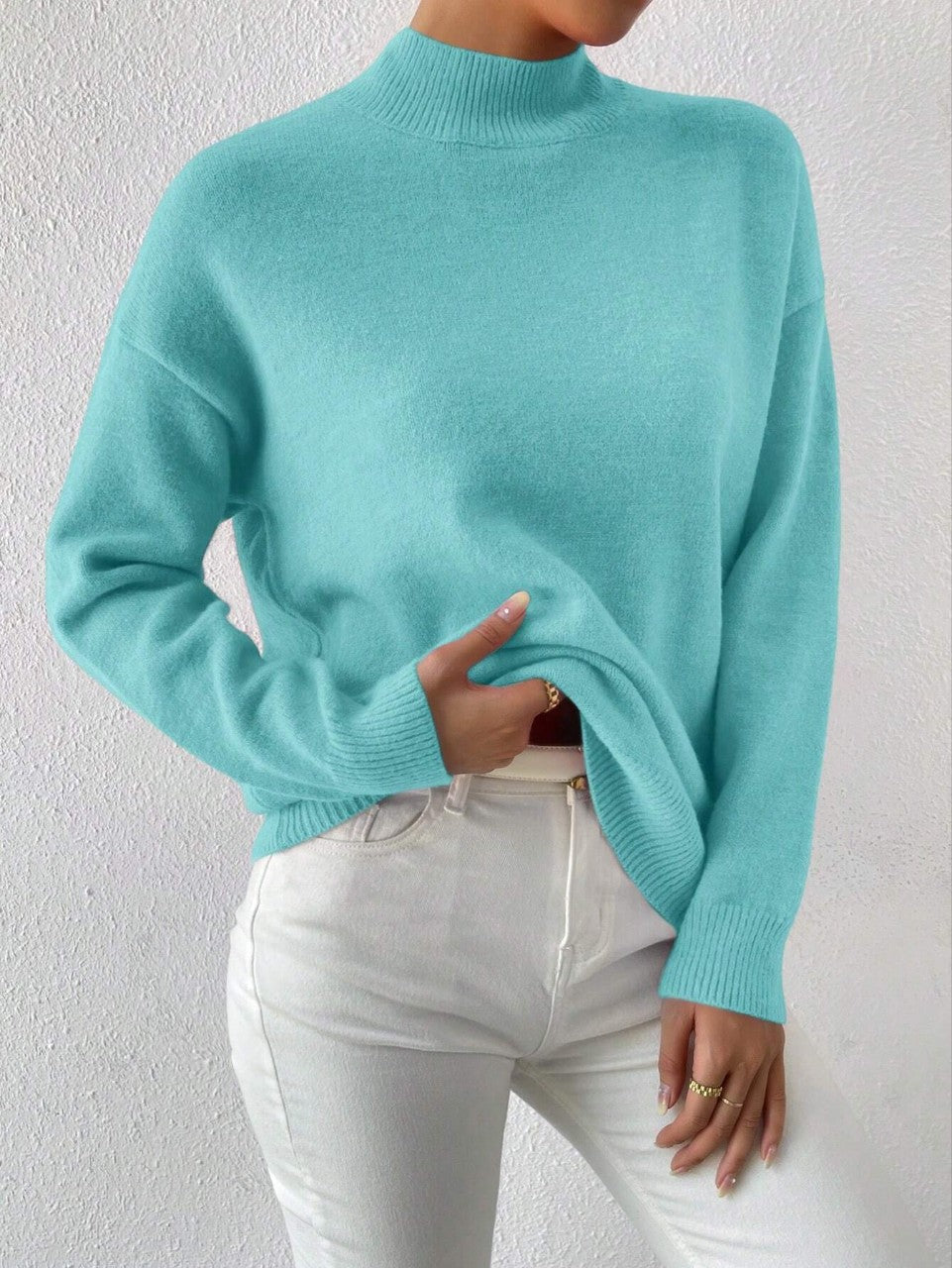 Women's Pullover Sweater Casual Solid Color Mid-high Neck