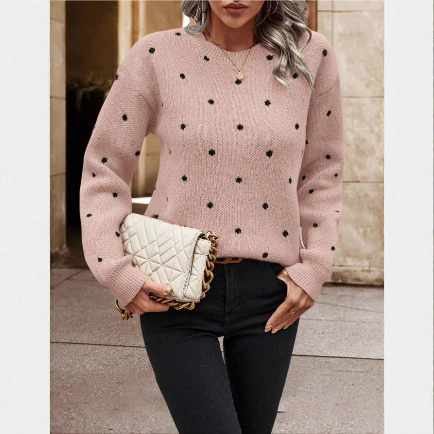 Fashion Polka Dot Print Pullover Sweater Casual Long-sleeved