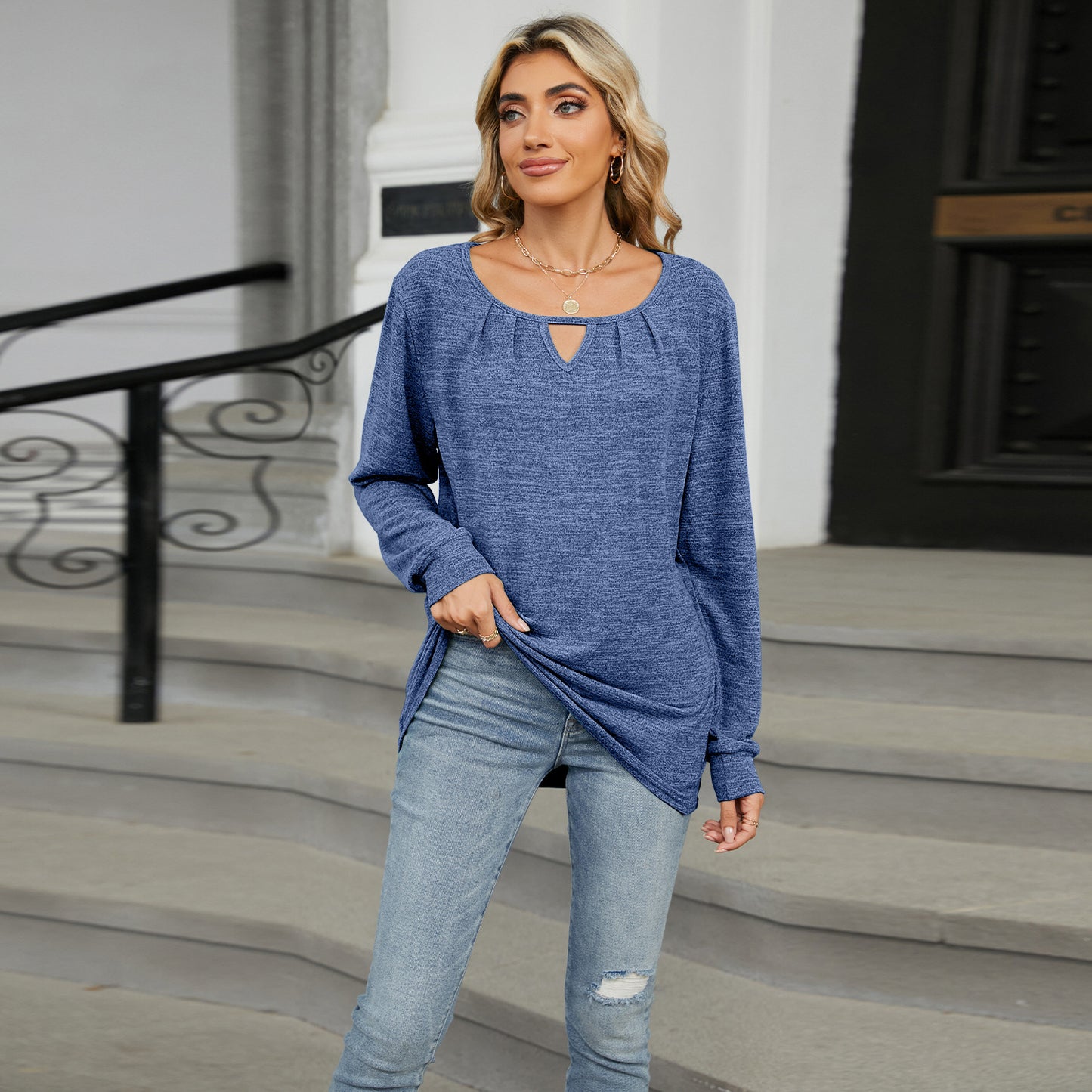 Solid Color Loose Long Sleeve T-shirt Fashion Tops