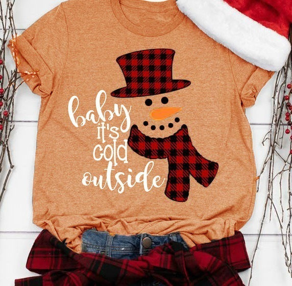 Santa Snowman Print Short Sleeve T-shirt