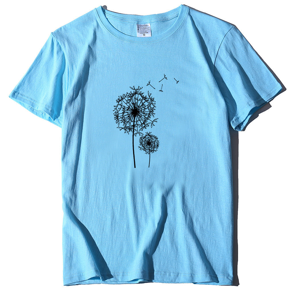 Dandelion Print Mid Length Short Sleeve T-Shirt