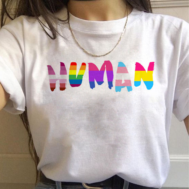 Women T Shirts Gay Pride Rainbow Gay Short Sleeve Ladies T-shirt Girlfriends