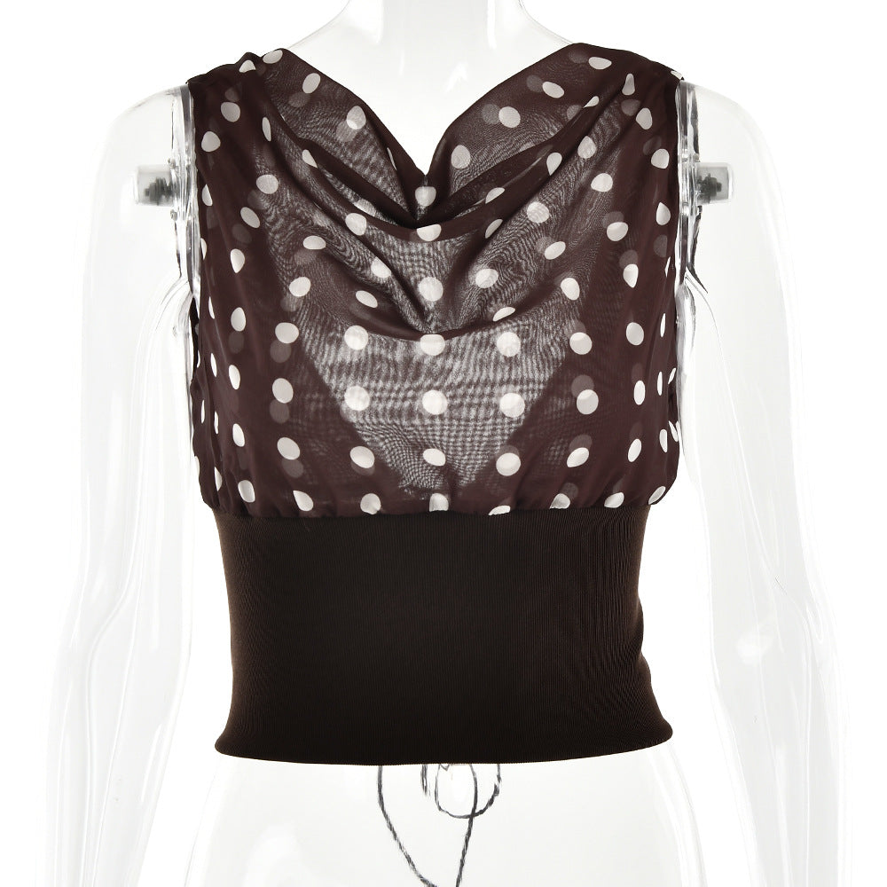 Polka Dots Print Oblique Shoulder Tops