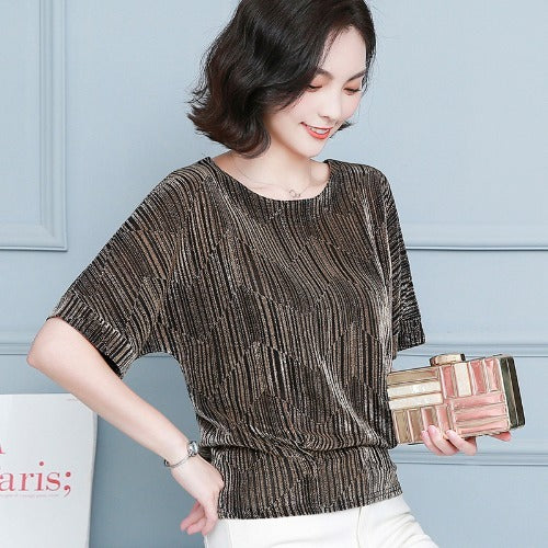 Bat Sleeve Loose T-shirt Women's Short Sleeve Mesh Top