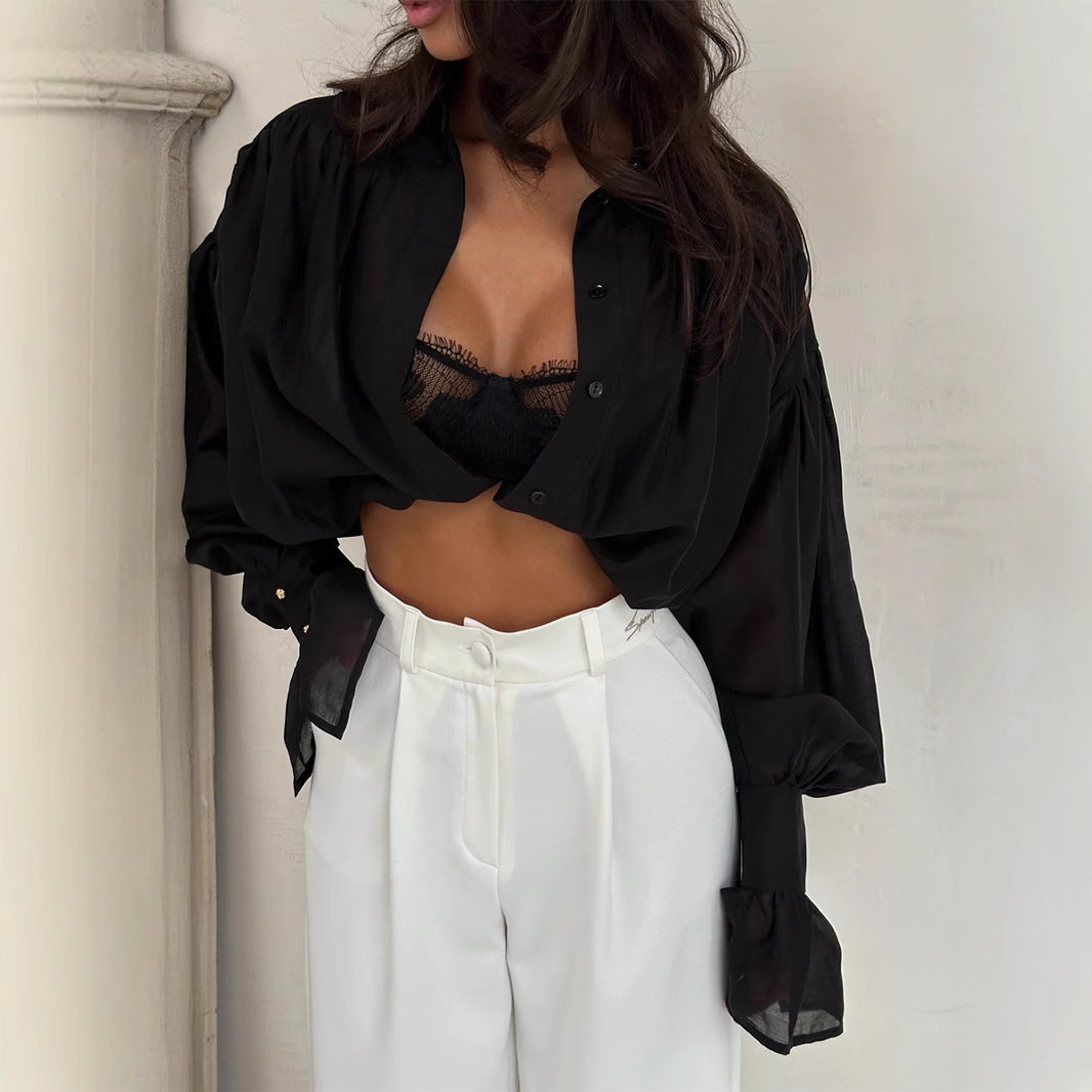 Ins French Lantern Sleeve Shirt Fashion Button Lapel