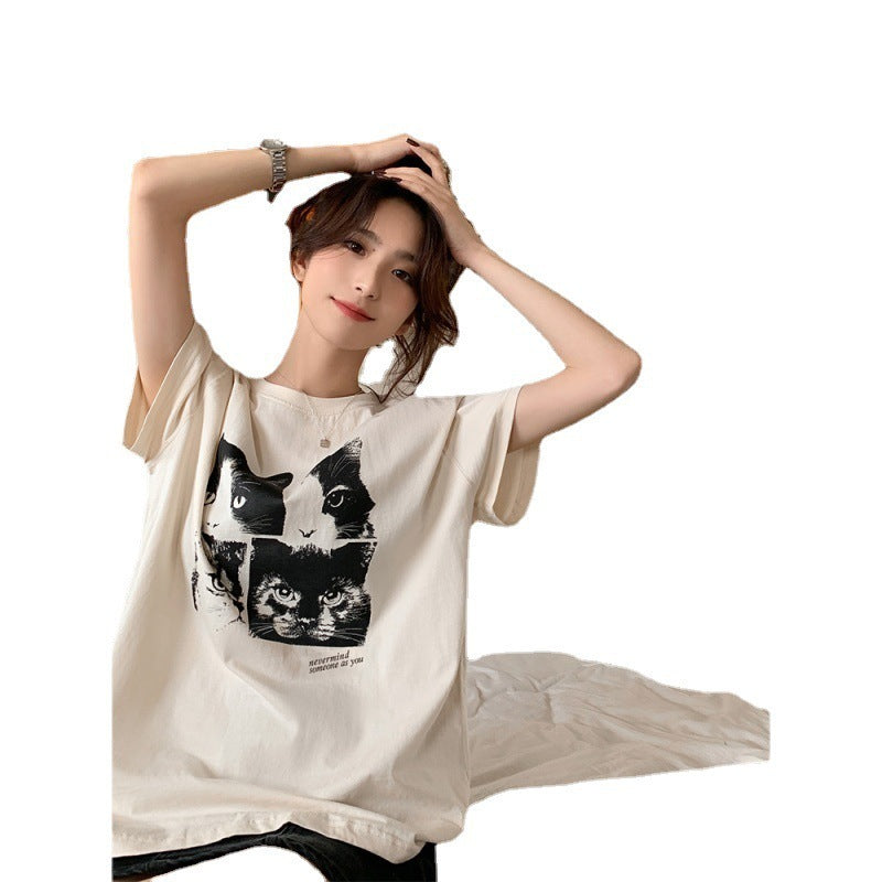 American Cat Printing Short Sleeve T-shirt