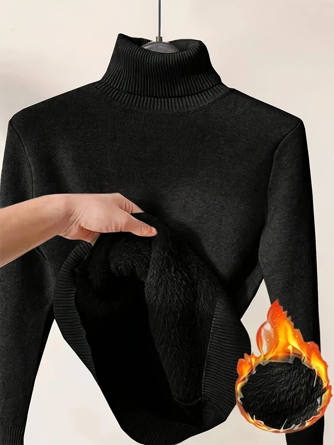 Fleece Turtle Neck Sweater Winter Warm Elegant Thick Knitted