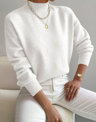 Women's Pullover Sweater Casual Solid Color Mid-high Neck