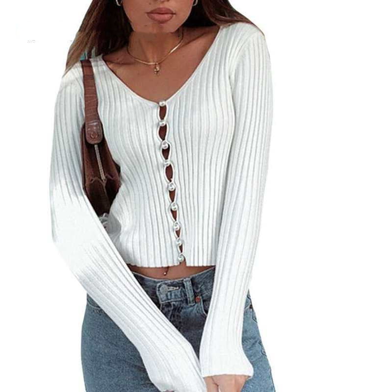 Sleeve Slim Fit Crop Tops Brief Solid Women Knit Shirt