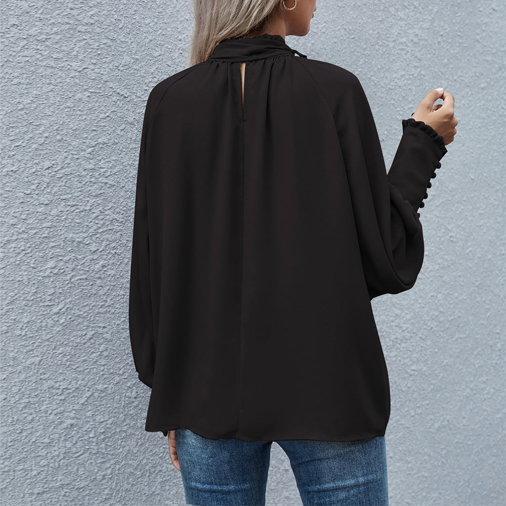 Ins Long-sleeved Blouse Bowknot Puff Sleeves Fashion Commuter