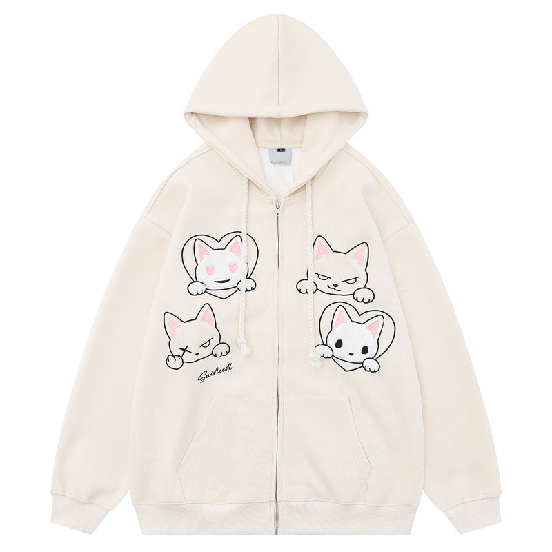 Cute Cartoon Cat Embroidered Cardigan Sweater