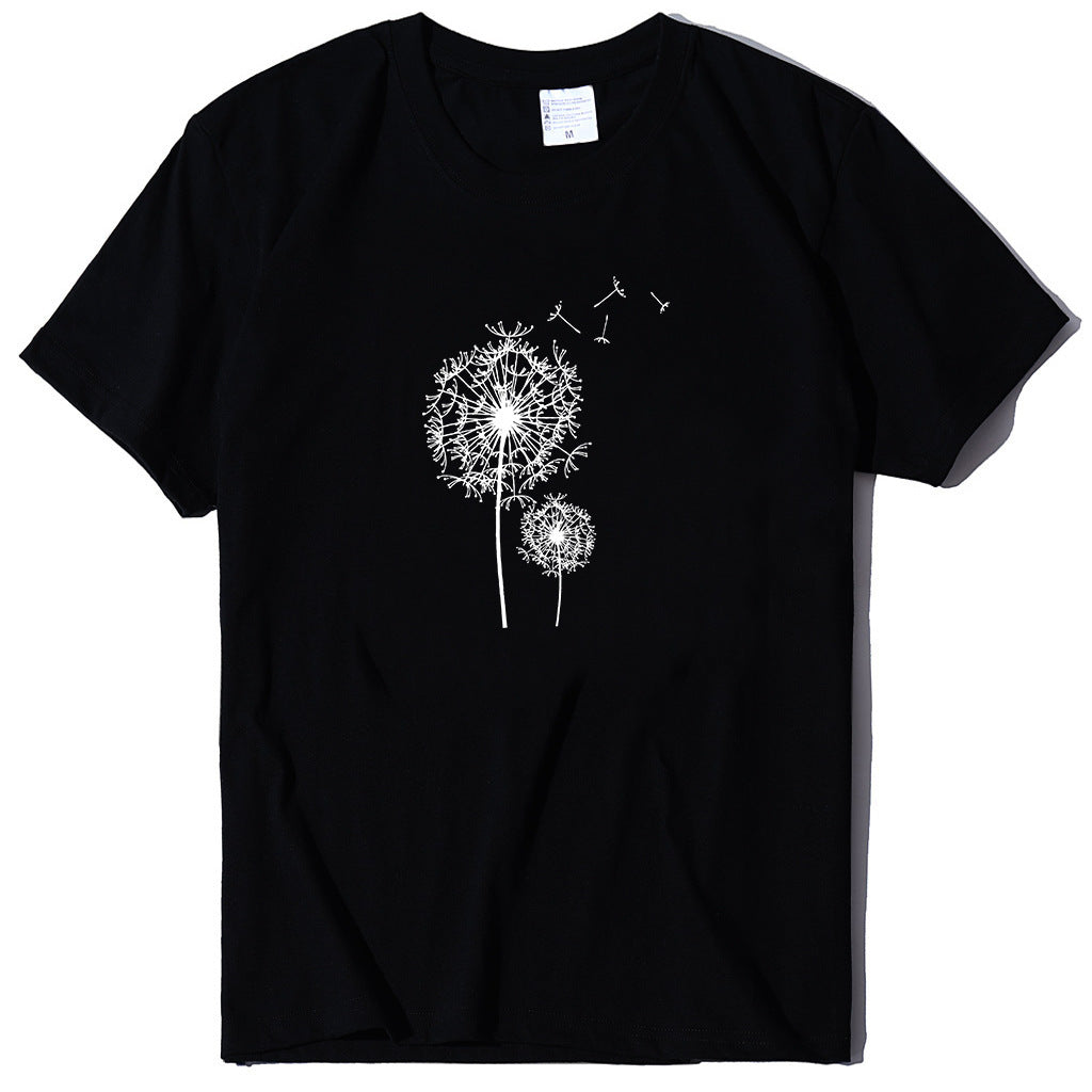 Dandelion Print Mid Length Short Sleeve T-Shirt