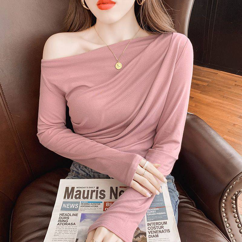 Pleated Collarbone Off-shoulder Shoulder-baring Top Slimming