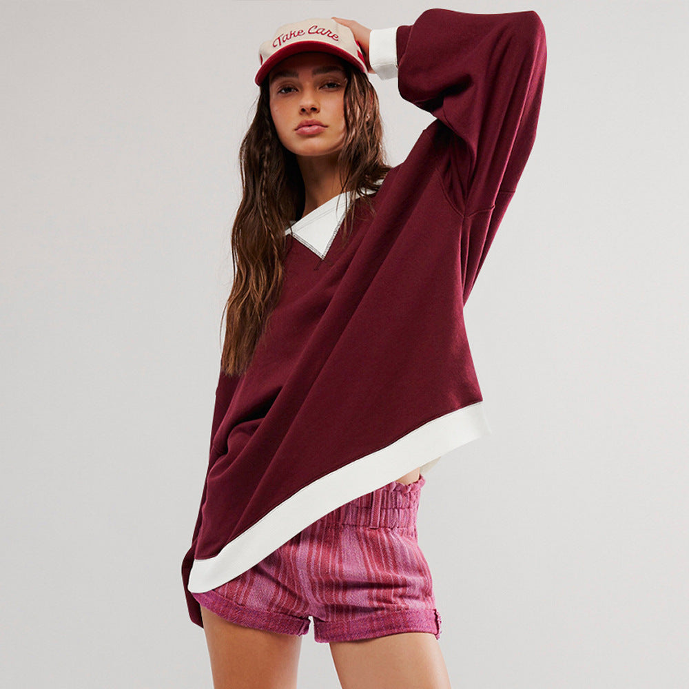 Fashion Color-matching Pullover Sweatshirt Street Casual