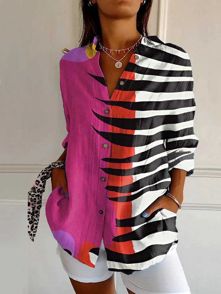 Floral Print Long-sleeved Shirt Women's Casual Button