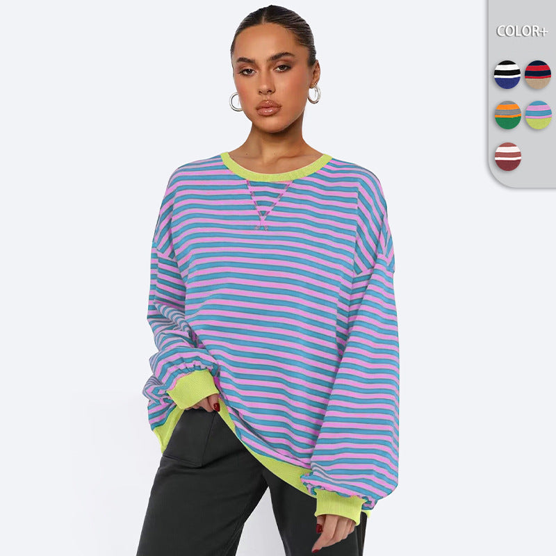 Women's Fashion Round Neck Striped Sweater