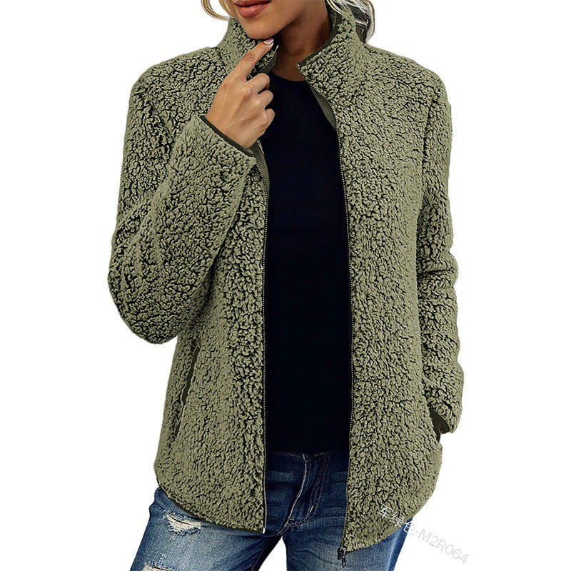 Fall Winter Warm Sweatshirt Stand Collar Solid Color Top Sweater