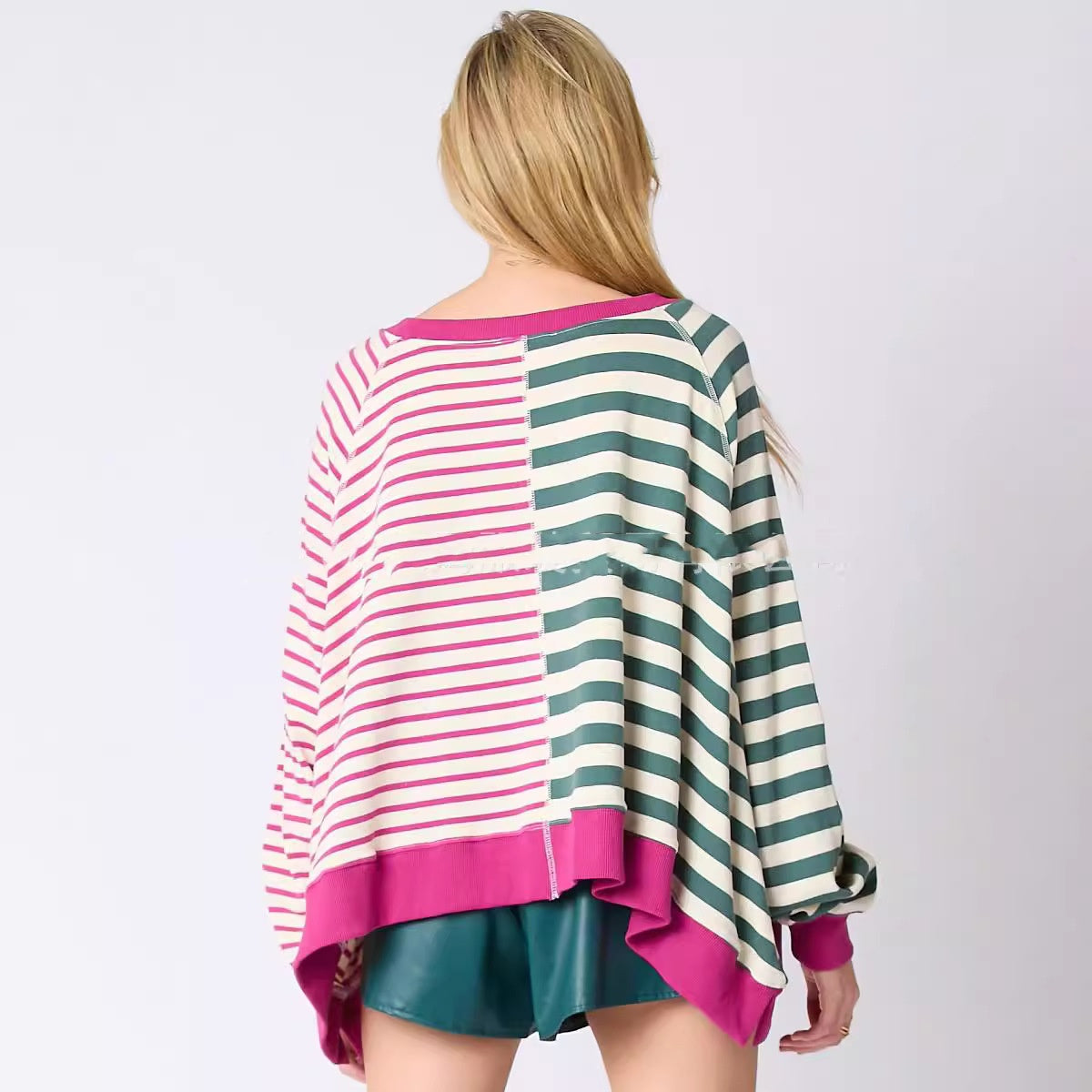 Women's Round Neck Multicolor Striped Long-sleeved Top Sweater