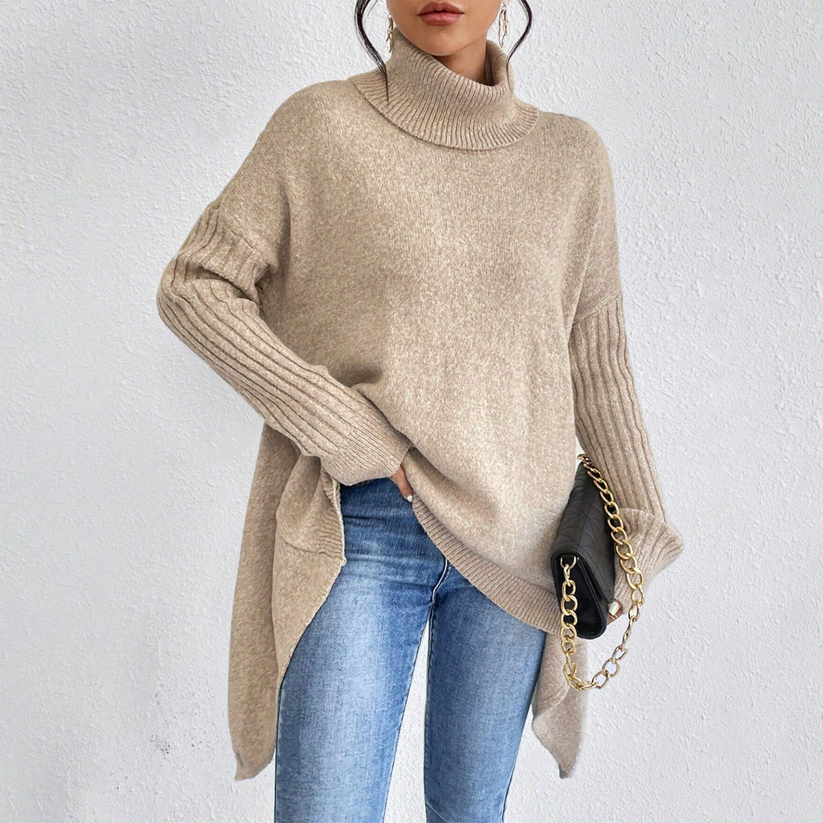 Irregular Turtleneck Sweater Winter Loose Long Sleeve