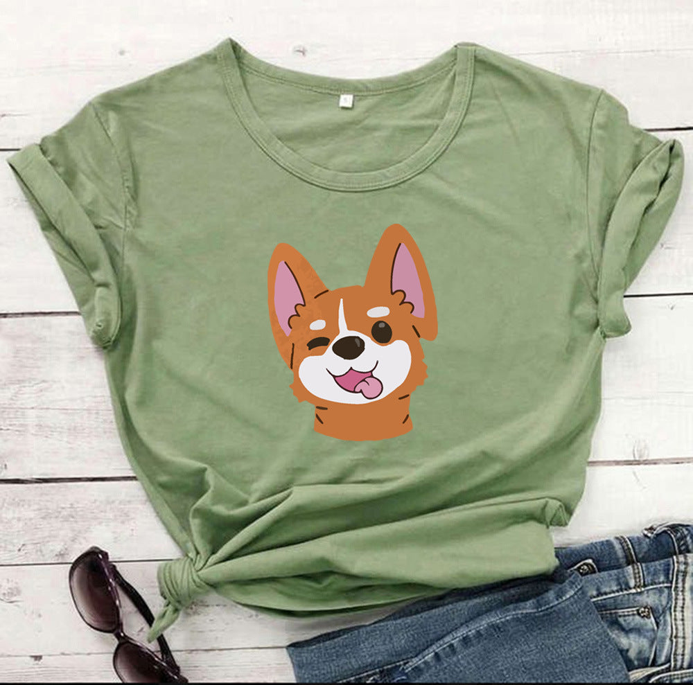 Animal Dog Print Short-sleeved T-shirt