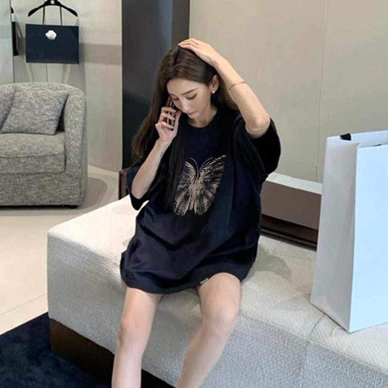 Black Short Sleeved T Shirt Loose Fitting