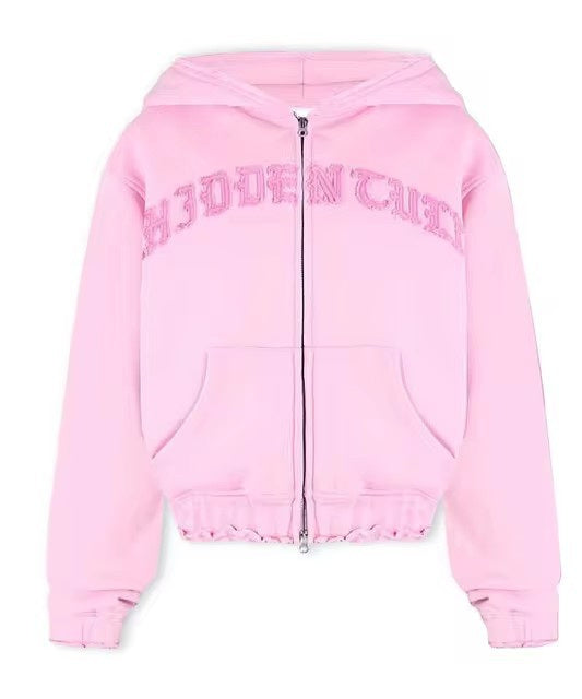 Ins Letter Sports Suit Zip-up Hooded Cropped Sweatshirt