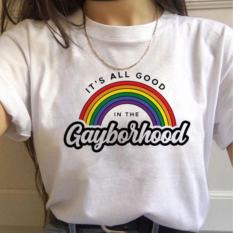 Women T Shirts Gay Pride Rainbow Gay Short Sleeve Ladies T-shirt Girlfriends