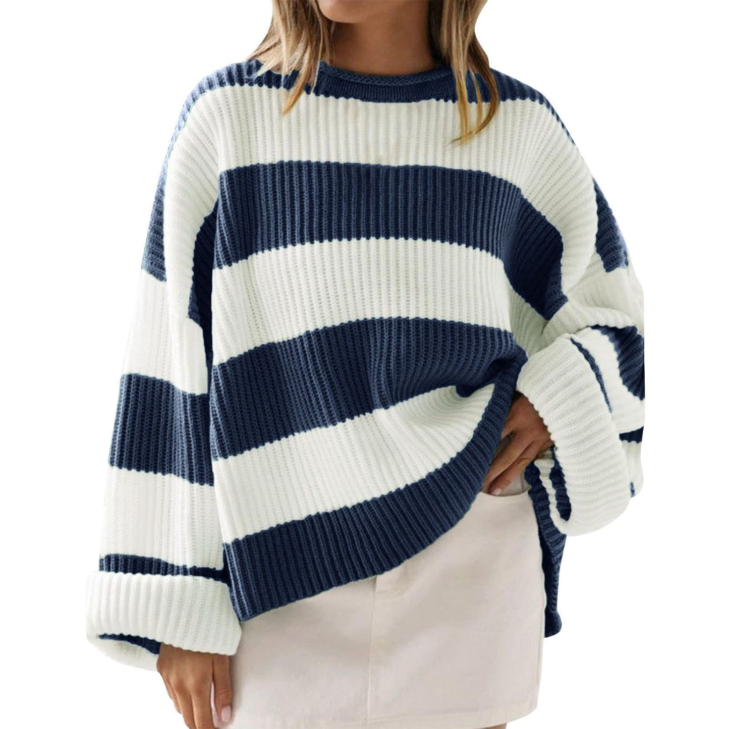 Loose Striped Sweater Fashion Casual Long Batwing Sleeve
