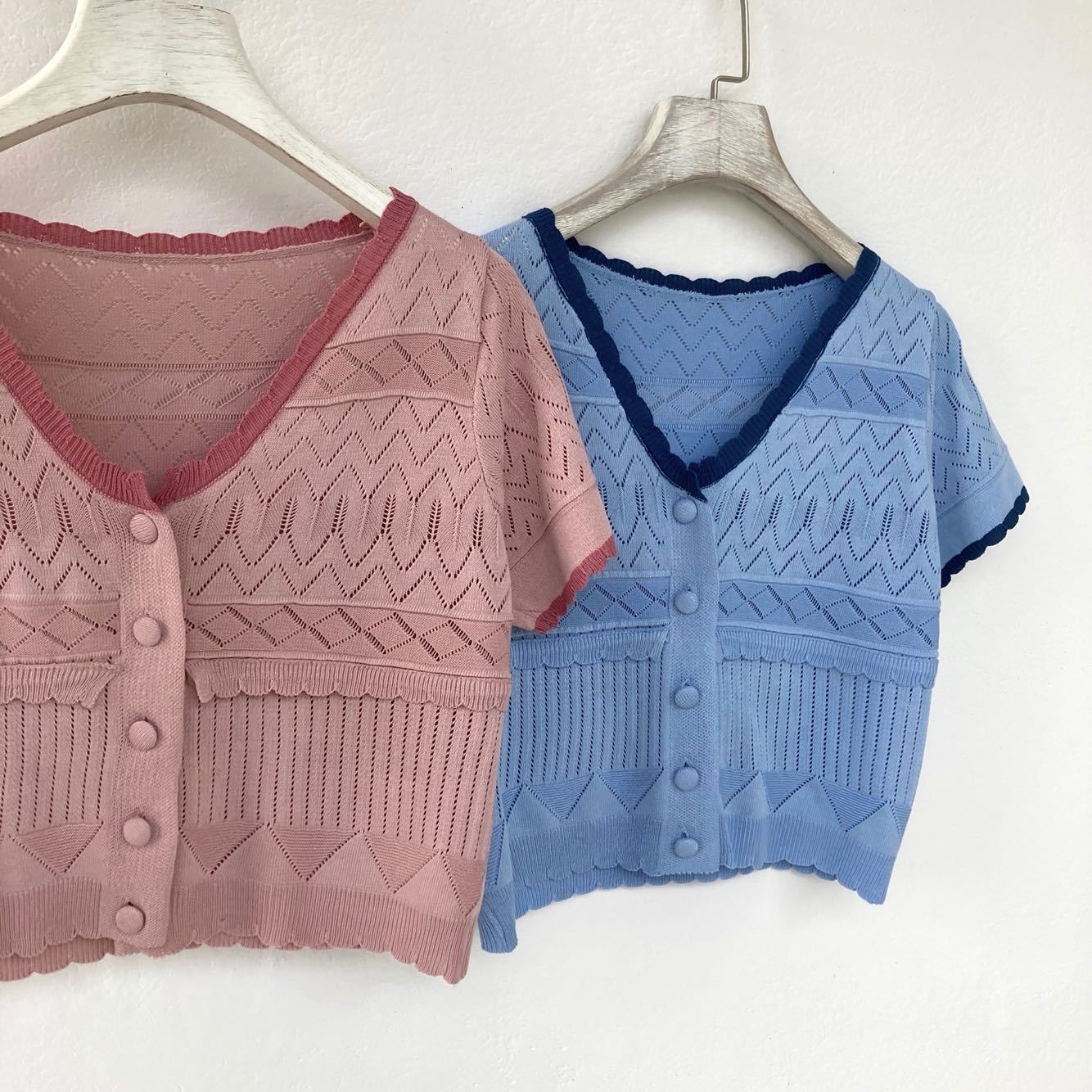 Knitted Short-sleeved T-shirt Cut Out Jacquard Short Top