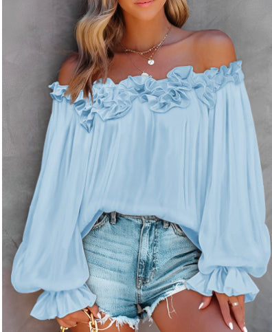 Casual Blouses Shoulder Off-Shoulder Long Sleeve Top Lotus