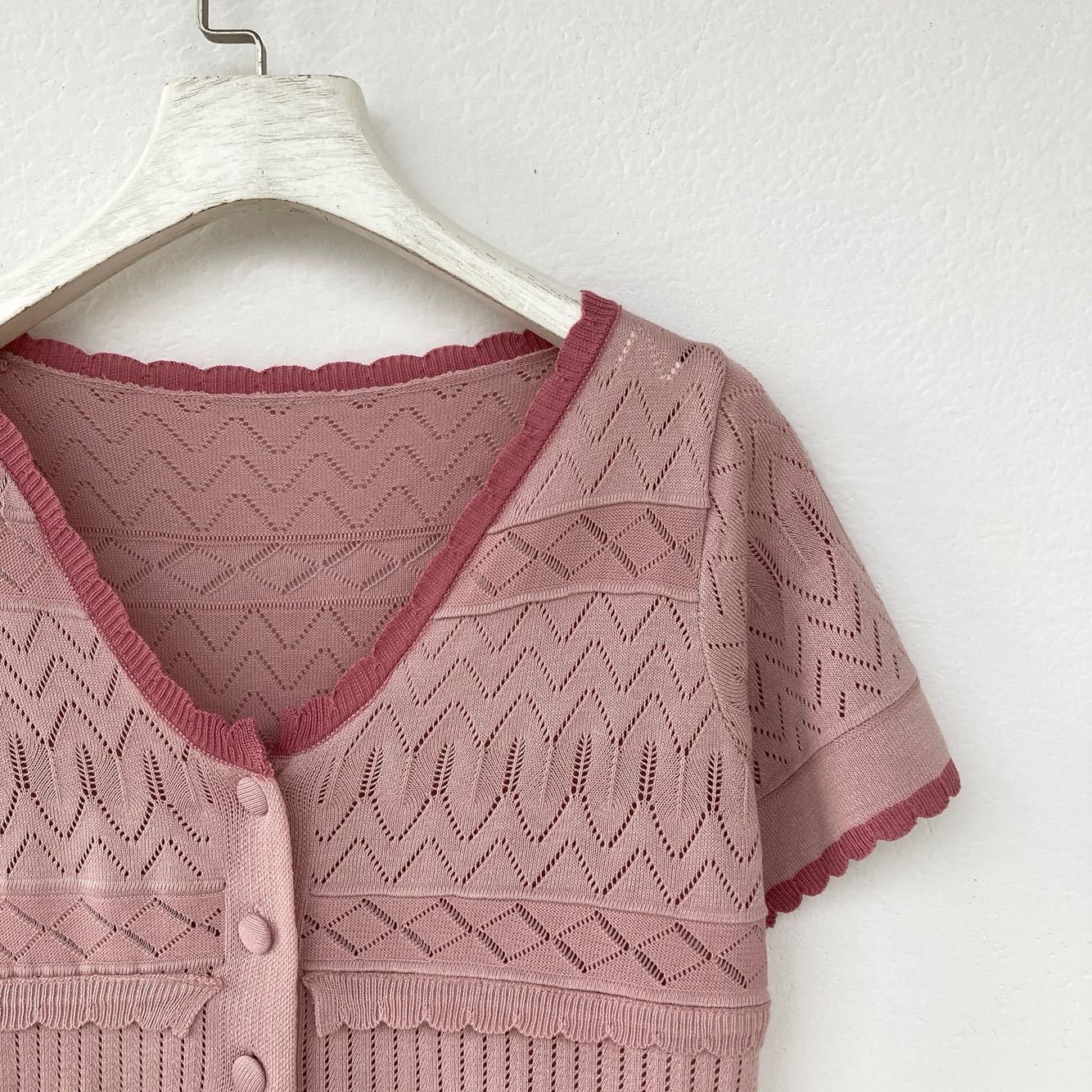 Knitted Short-sleeved T-shirt Cut Out Jacquard Short Top