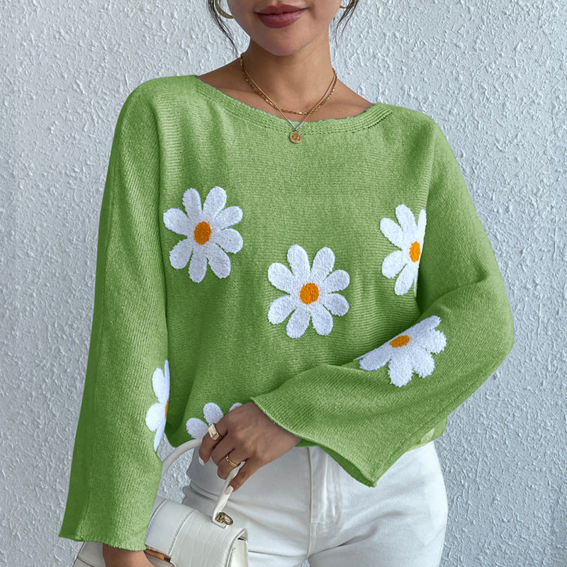 New Loose Bat Sleeve Sweater For Women Tops Embroidered