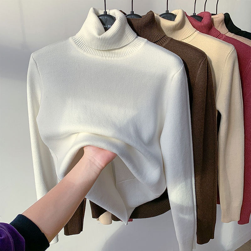 Fleece Turtle Neck Sweater Winter Warm Elegant Thick Knitted