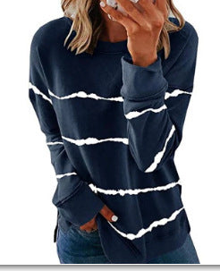 Women's Tie Dye Striped Crewneck Loose Long Sleeve Sweatshirt